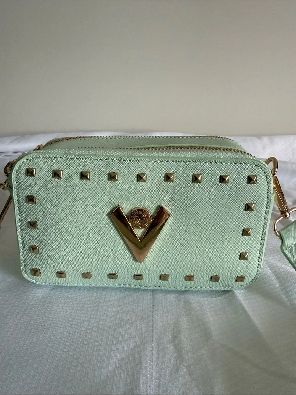 Valentino Orlandi V-3003 Mint Green Studded Camera Crossbody Bag